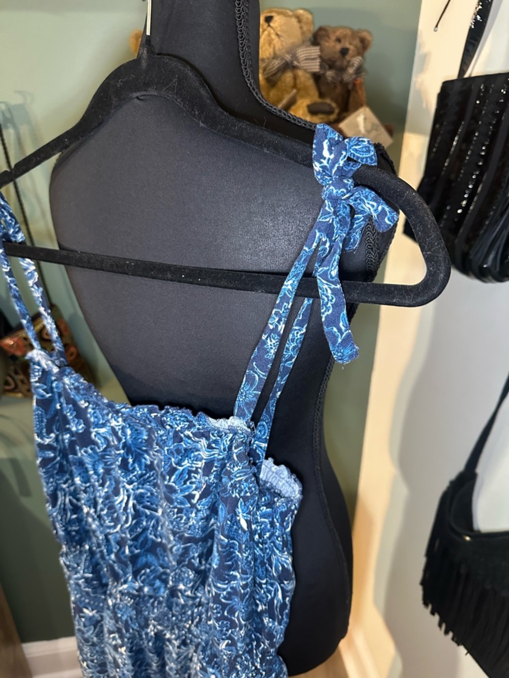Torrid Blue Floral Romper Size 0 (10/12) Boho Tie Strap Stretchy Summer - Picture 5 of 6